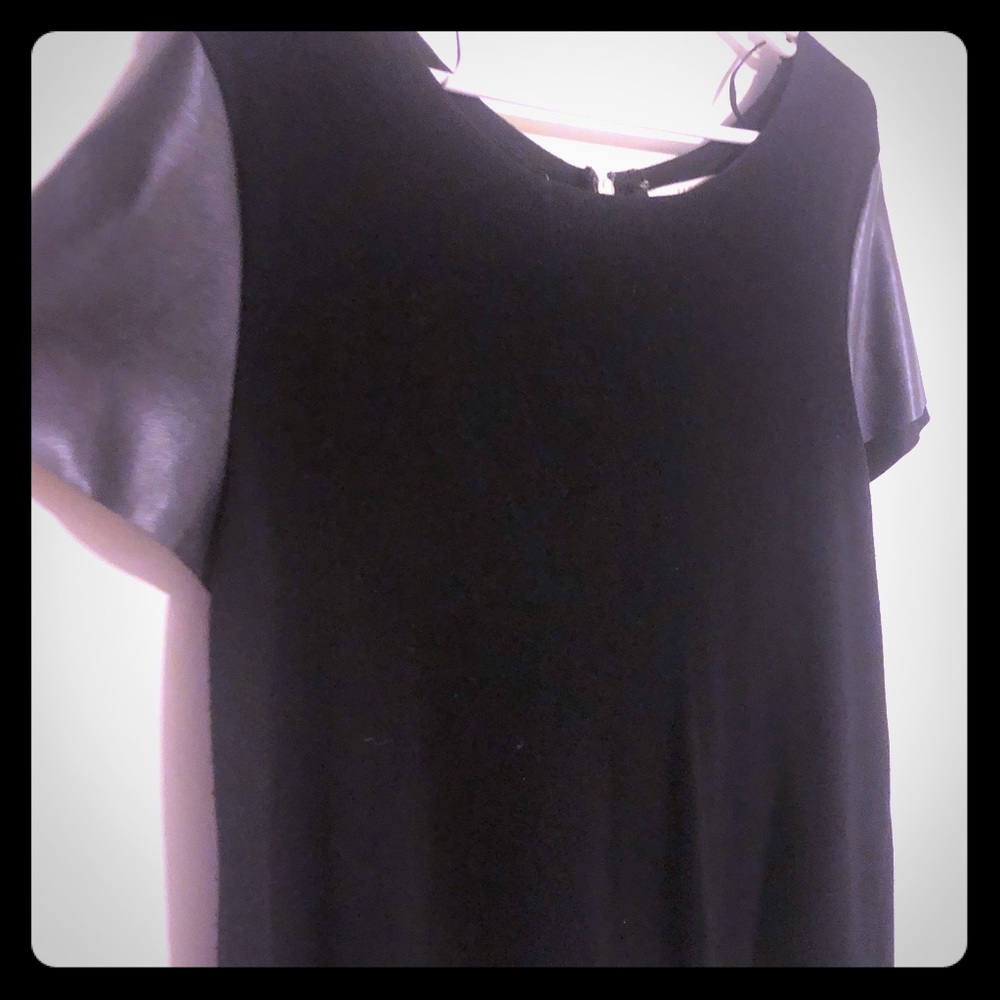 Black Knit Zara top with leather sleeves